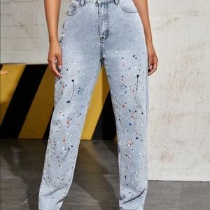 Light Wash Paint Splatter Print Jeans